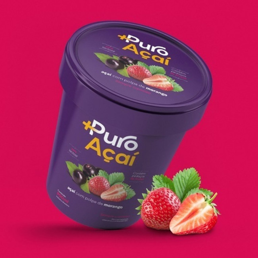 Creme de Açai com Morango Mais Puro Açaí - 4un x 900ml